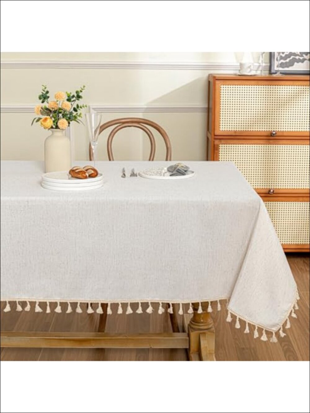 Heavy Weight Table Cloth 60x84 Fringe Tassel Rectangle Dining Tablecloth